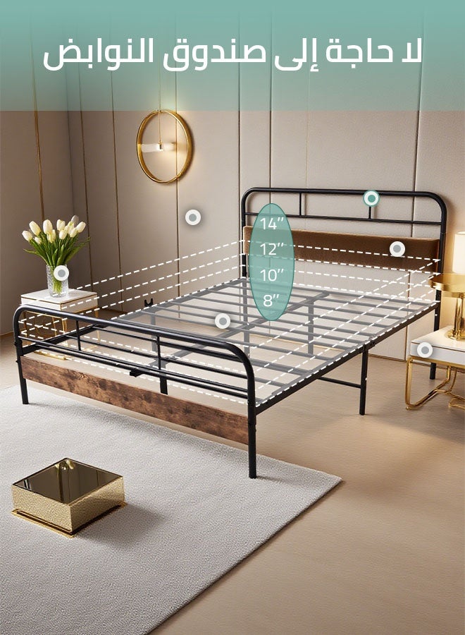 شاربدو إطار سرير كامل الحجم بعرض 153 سم، سرير بمنصة معدنية مع لوح أمامي، سهل التركيب، قوي ومستقر، لا ضوضاء، لا حاجة إلى نوابض صندوقية، بني عتيق (153*210*91 سم) - Image 4