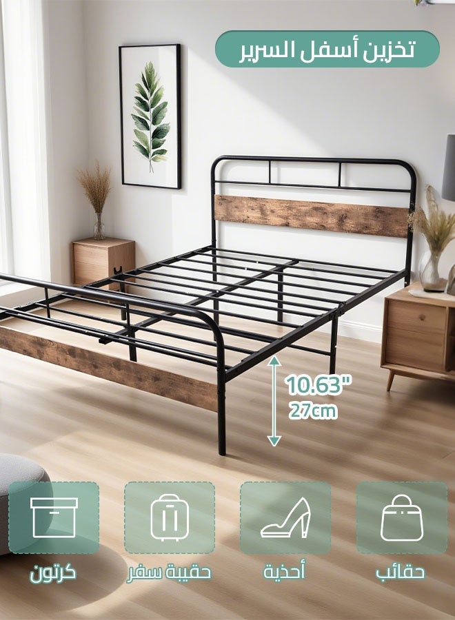 شاربدو إطار سرير كامل الحجم بعرض 153 سم، سرير بمنصة معدنية مع لوح أمامي، سهل التركيب، قوي ومستقر، لا ضوضاء، لا حاجة إلى نوابض صندوقية، بني عتيق (153*210*91 سم) - Image 2