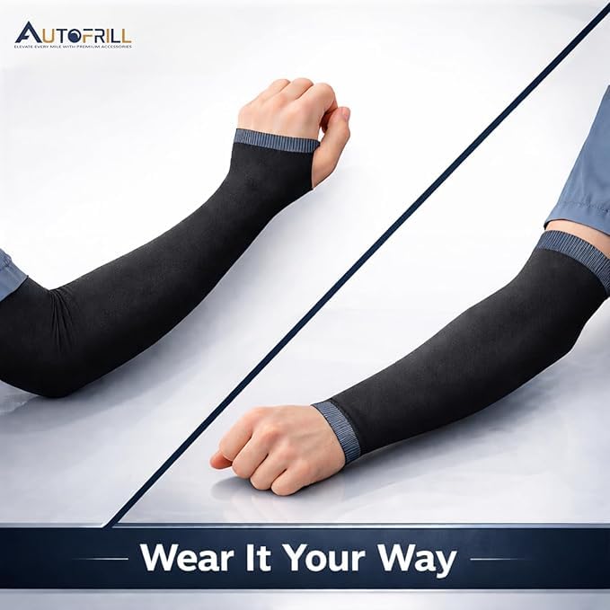 AUTOFRILL Arm Sleeves for Men & Women | UV Protection Sleeves for Sun Protection | Cooling, Breathable & Stretchable | Bike Riding, Driving, Sports & Daily Use (Black, 1 Pair) - Image 2