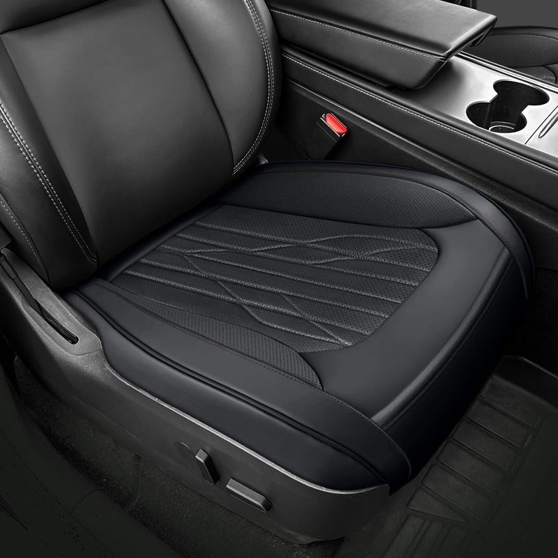 SanQing Car Seat Cover 2PCS Luxury Napa Leather Seat Covers for Tesla Model 3Y Car Front Seat BottomHeavy Duty Seat Cushion Protector Without Backrest Black Front