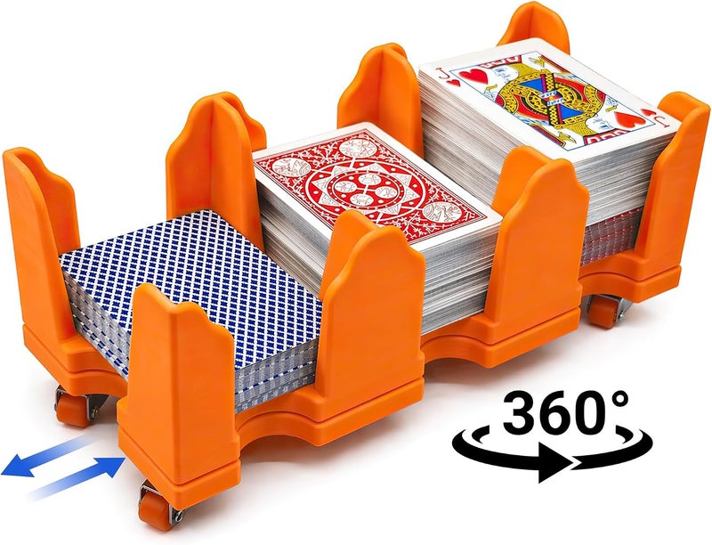 USHIGOO Card Holder-Revolving Card Game Holder Playing Cards Tray Rotating 360° Organizes Multiple Decks for Canasta, Poker and More | Lightweight, Durable with Smooth Rotation (9Deck-Orange) - Image 2