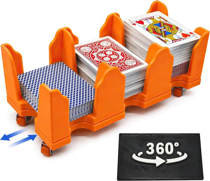 USHIGOO Card Holder-Revolving Card Game Holder Playing Cards Tray Rotating 360° Organizes Multiple Decks for Canasta, Poker and More | Lightweight, Durable with Smooth Rotation (9Deck-Orange) - Image 1