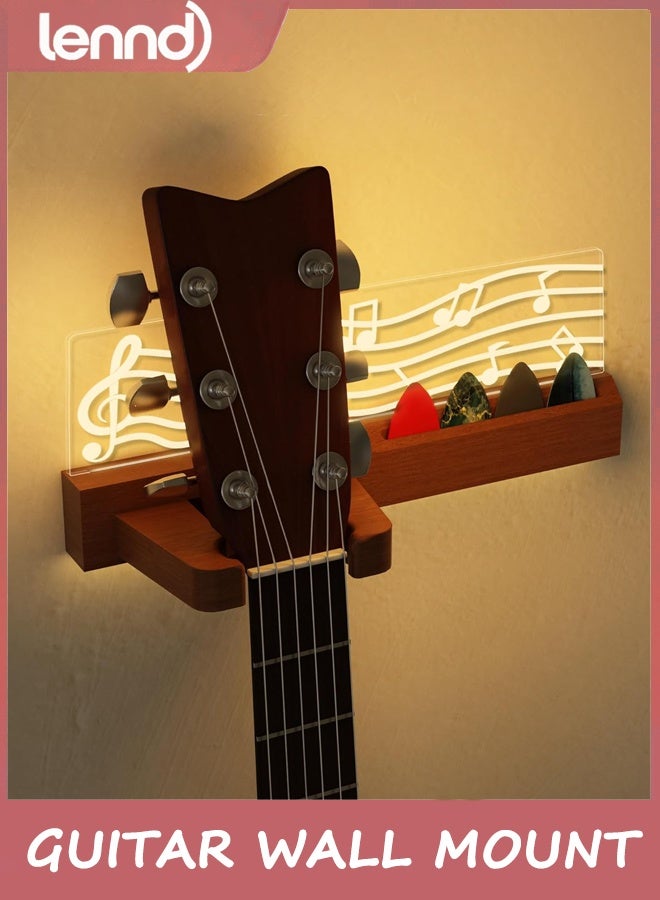 LENND Guitar Wall Mount Stand with LED Lights - Solid Wood & Acrylic USB-Powered Guitar Accessories - Gift for Men, Guitar Players, Music Lovers (for Acoustic, Electric Bass, Ukulele) - Image 1