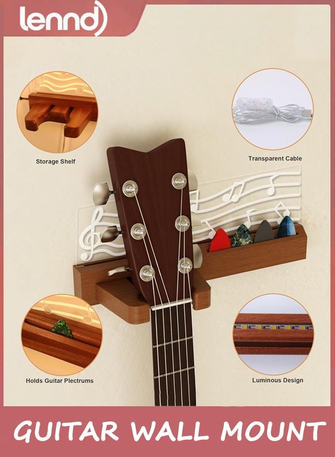 LENND Guitar Wall Mount Stand with LED Lights - Solid Wood & Acrylic USB-Powered Guitar Accessories - Gift for Men, Guitar Players, Music Lovers (for Acoustic, Electric Bass, Ukulele) - Image 3