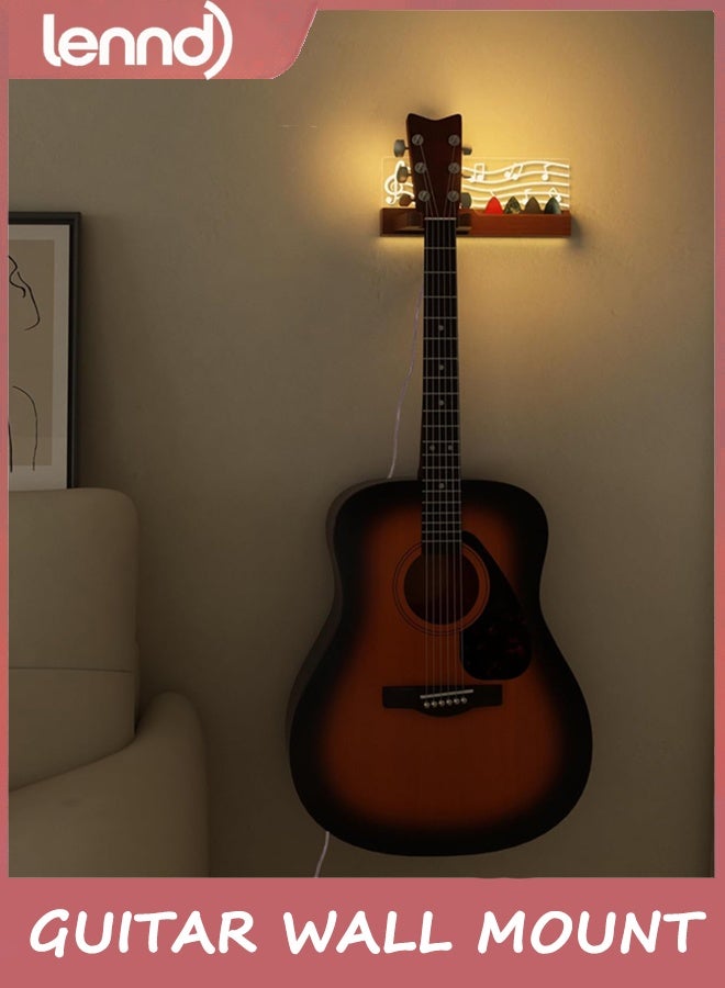 LENND Guitar Wall Mount Stand with LED Lights - Solid Wood & Acrylic USB-Powered Guitar Accessories - Gift for Men, Guitar Players, Music Lovers (for Acoustic, Electric Bass, Ukulele) - Image 2