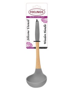 Feelings Silicone Soup Ladle With Rubber Wood Handle Grey 28cm 