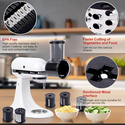 PQPO Slicer & Shredder Grater Attachment Compatible with KitchenAid Stand Mixer, 5 Blades Cheese Grater Attachment,Salad Machine with Vegetable Slicer, Salad Maker - Image 4