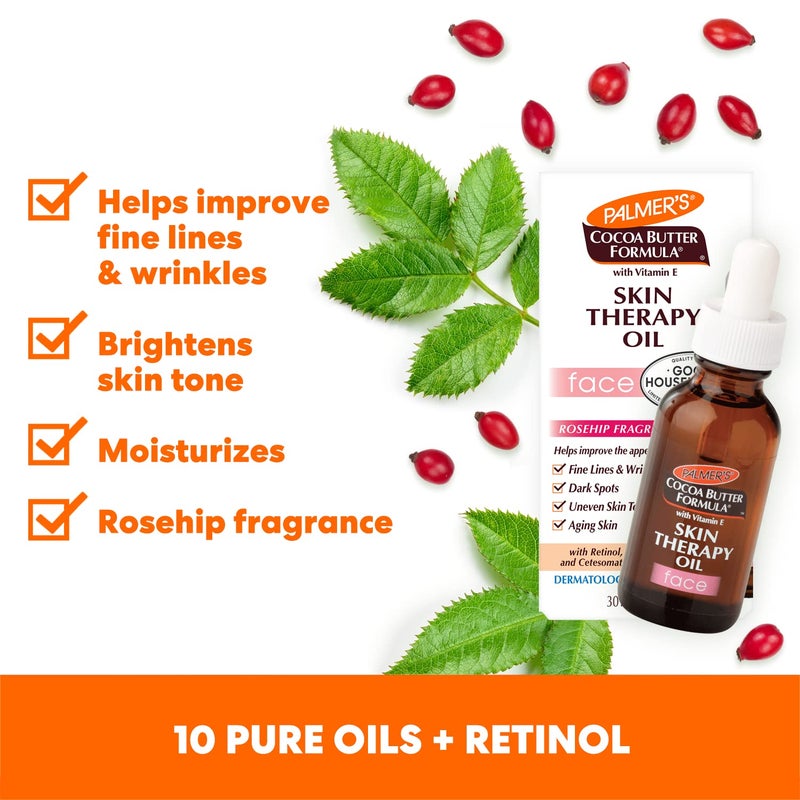PALMER'S Palmers Skin Therapy Face Oil Cocoa Butter Formula with Rosehip for Fine Lines Wrinkles Dark Spots Uneven Skin Tone Ageing Skin 30ml  - Image 3