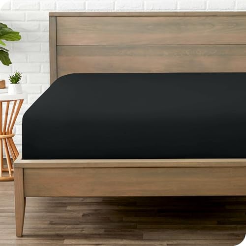 Bare Home Fitted Bottom Sheet Full Size  Premium 1800 Microfiber  UltraSoft Hotel Luxury  Deep Pocket  Durable and Long Lasting  Fitted Sheet Full Black