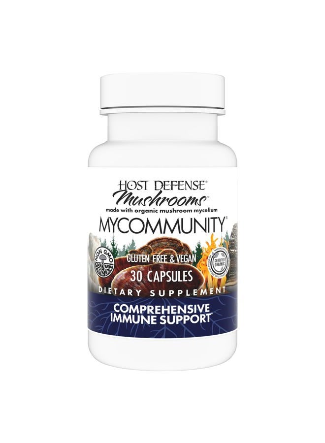 Host Defense MyCommunity Capsules - 17 Species Blend Mushroom Supplement for Immune Support - Herbal Aid with Lion's Mane, Reishi, Chaga, Cordyceps, Turkey Tail & More - 30 Capsules (15 Servings)* - Image 1