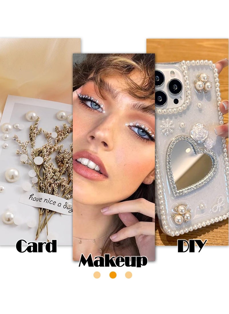 3 Sheets 3D Self Adhesive White Pearl Body Eyeshadow Sticker, Women Nail Art Decoration Kids DIY Craft Accessories