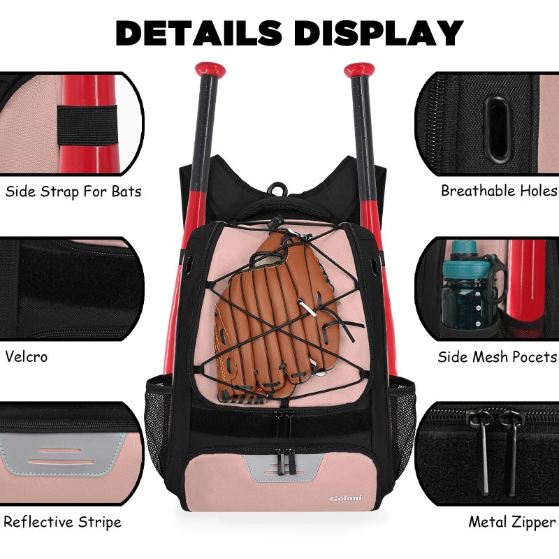 Goloni Baseball Bag,Backpack for Baseball, T-Ball & Softball Equipment & Gear,Softball Bag with Shoe Compartment,Fence Hook - Image 3