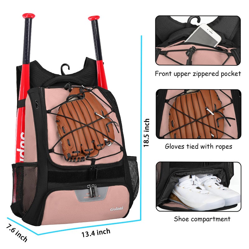 Goloni Baseball Bag,Backpack for Baseball, T-Ball & Softball Equipment & Gear,Softball Bag with Shoe Compartment,Fence Hook - Image 2