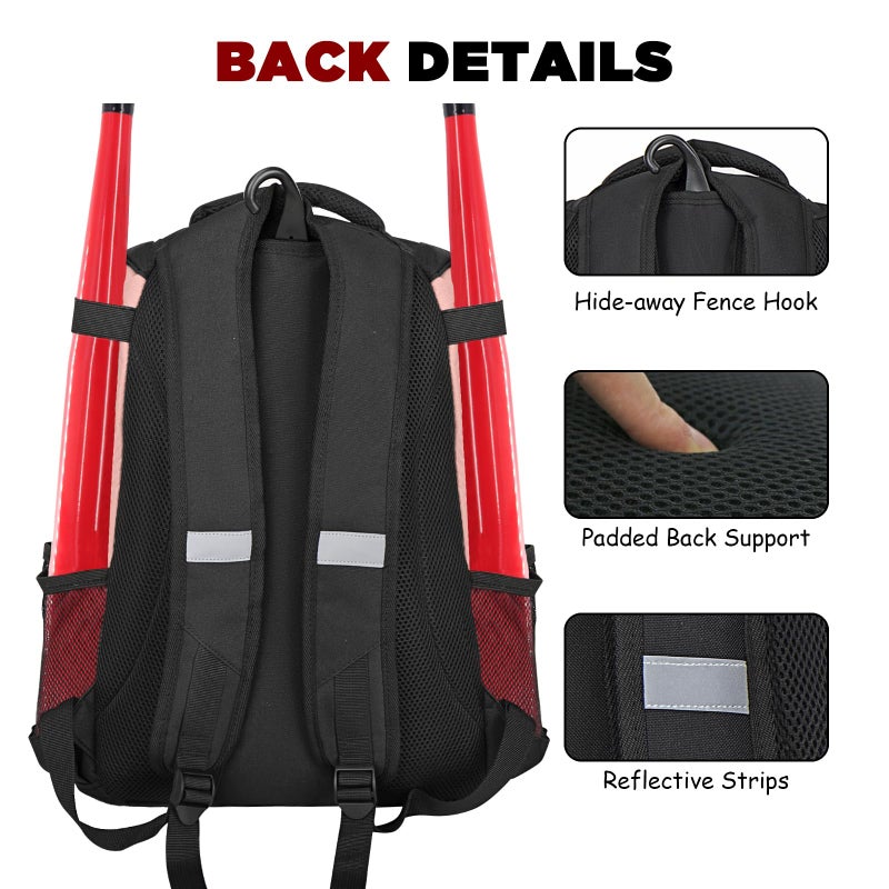 Goloni Baseball Bag,Backpack for Baseball, T-Ball & Softball Equipment & Gear,Softball Bag with Shoe Compartment,Fence Hook - Image 5