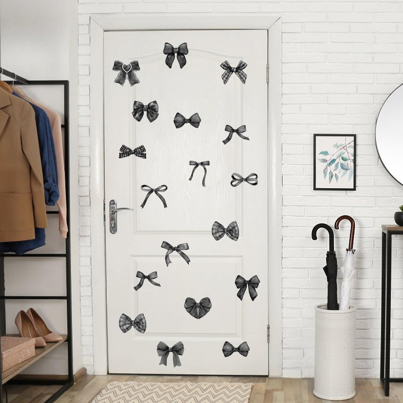A1diee Black White Bow Wall Stickers - 60Pcs Watercolor Coquette Aesthetic Wall Stickers Black Bow Knot Gothic Wall Art Decor Vinyl Peel and Stick Room Decor for Kindergarten Nursery Bedroom, 8 Sheets - Image 4