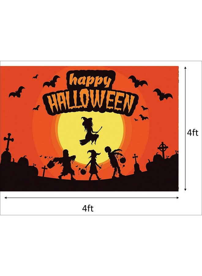 Theme My Party - Theme My Party Halloween Theme Party Decorations Happy Halloween Backdrop Banner, Party Supplies Decoration for Halloween Party (4FT X 4FT) - Image 1