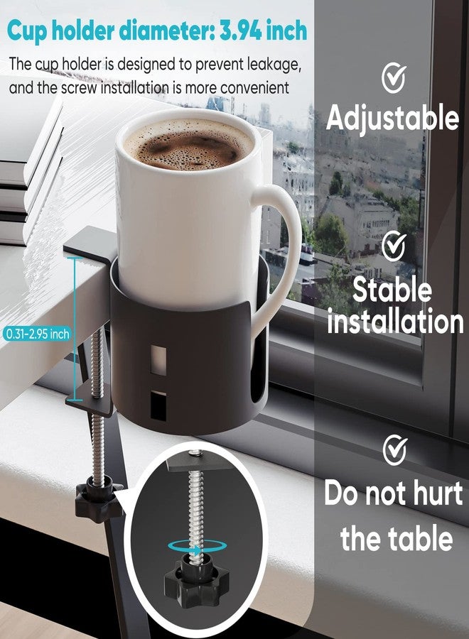 YYP Large Desk Cup Holder, YYP Anti-Spill Cup Holder for Desk or Table, Sturdy and Durable, Easy to Install, Enough to Hold Coffee Cups, Water Bottles, Pencil Pen Holder,Black - Image 2