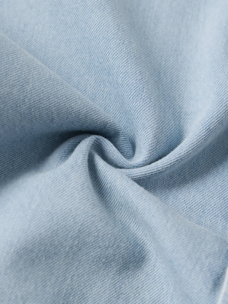 The Souled Store  The Souled Store: Sleek Ice Men and Boys Short Sleeve Spread Collar Light Blue Solid Cotton Oversized Shirt  | Best Price UAE