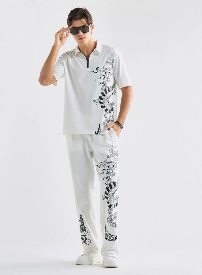 Splash FAV Dragon Print Relaxed Fit Joggers with with Flexi Waist and Pockets