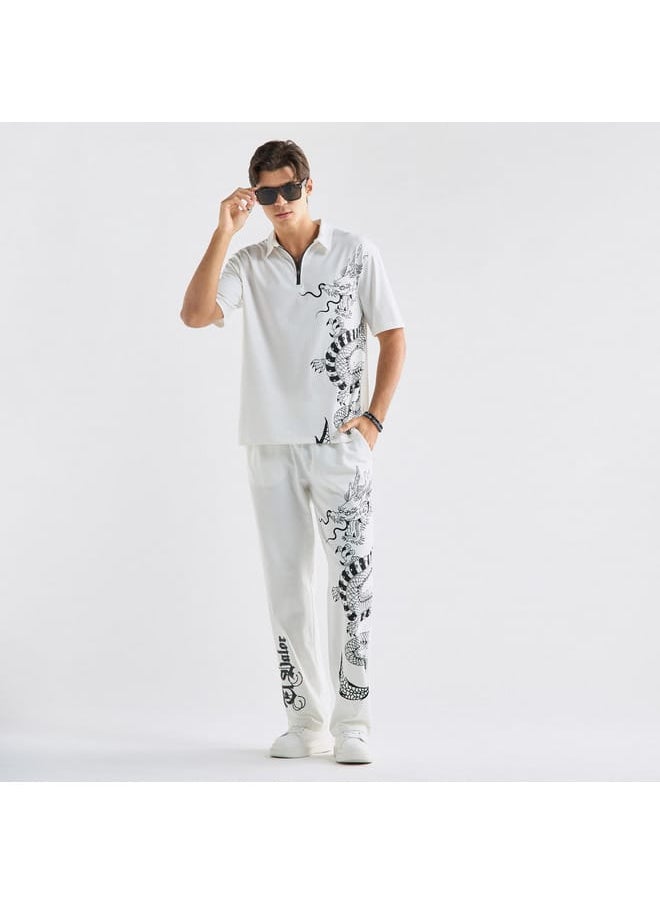 Dragon Print Relaxed Fit Joggers with with Flexi Waist and Pockets