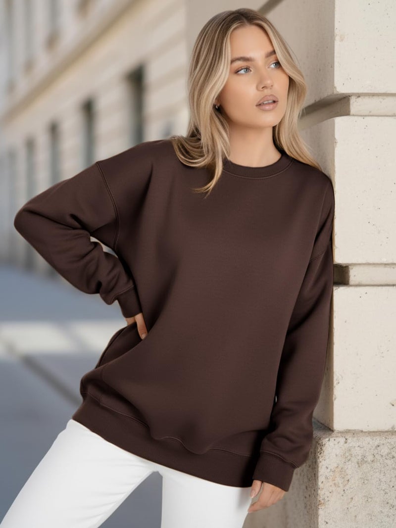 LEOTUDE Women’s Loose fit Round Neck Sweatshirt for Women (GRL_W11_SP-XOD9_P_Z2brown_S) - Image 3