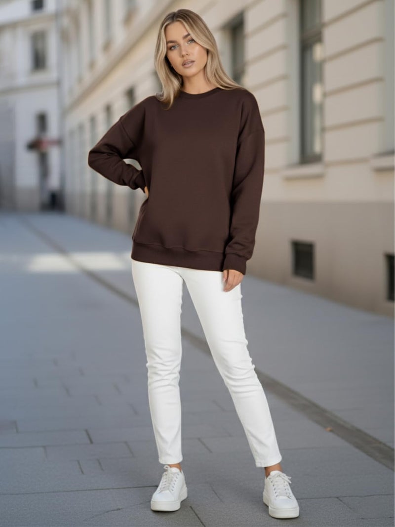 LEOTUDE Women’s Loose fit Round Neck Sweatshirt for Women (GRL_W11_SP-XOD9_P_Z2brown_S) - Image 5