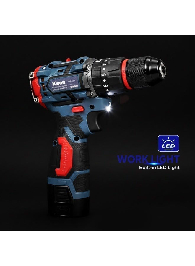 Keen Cordless Drill Driver 16.8V, Electric Power Drill with Variable Speed, Adjustable Torque, Built-in LED Light, 2 Lithium Batteries & Tool Kit OS-213 - Image 4