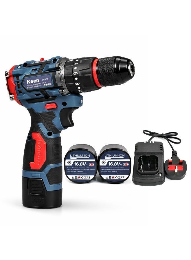 Keen Cordless Drill Driver 16.8V, Electric Power Drill with Variable Speed, Adjustable Torque, Built-in LED Light, 2 Lithium Batteries & Tool Kit OS-213 - Image 2