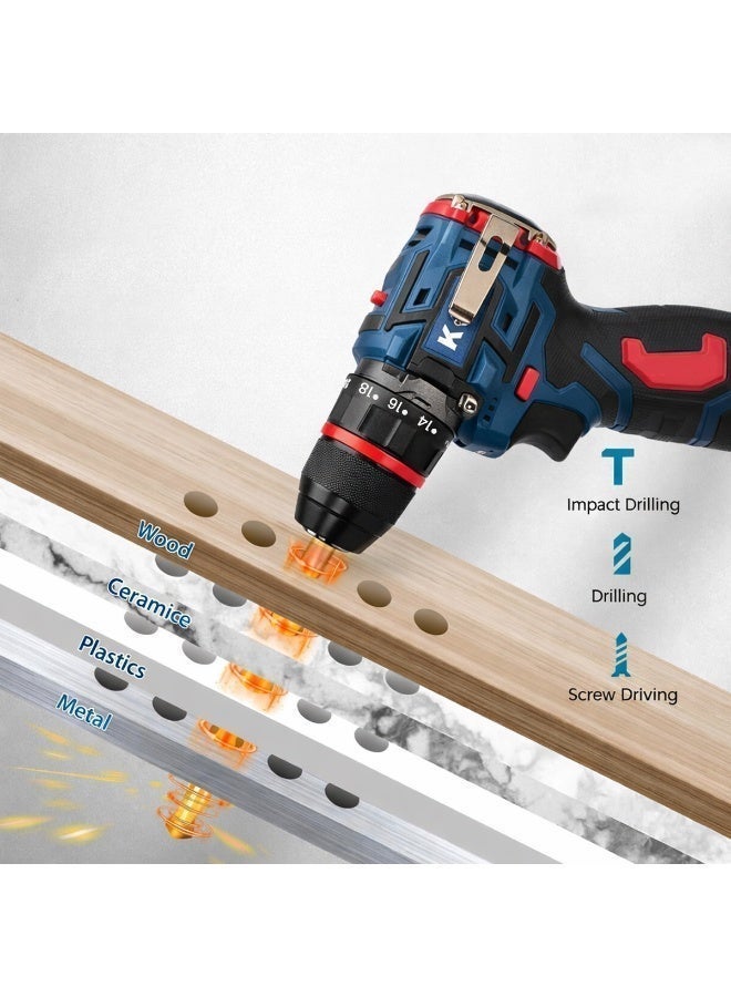 Keen Cordless Drill Driver 16.8V, Electric Power Drill with Variable Speed, Adjustable Torque, Built-in LED Light, 2 Lithium Batteries & Tool Kit OS-213 - Image 3