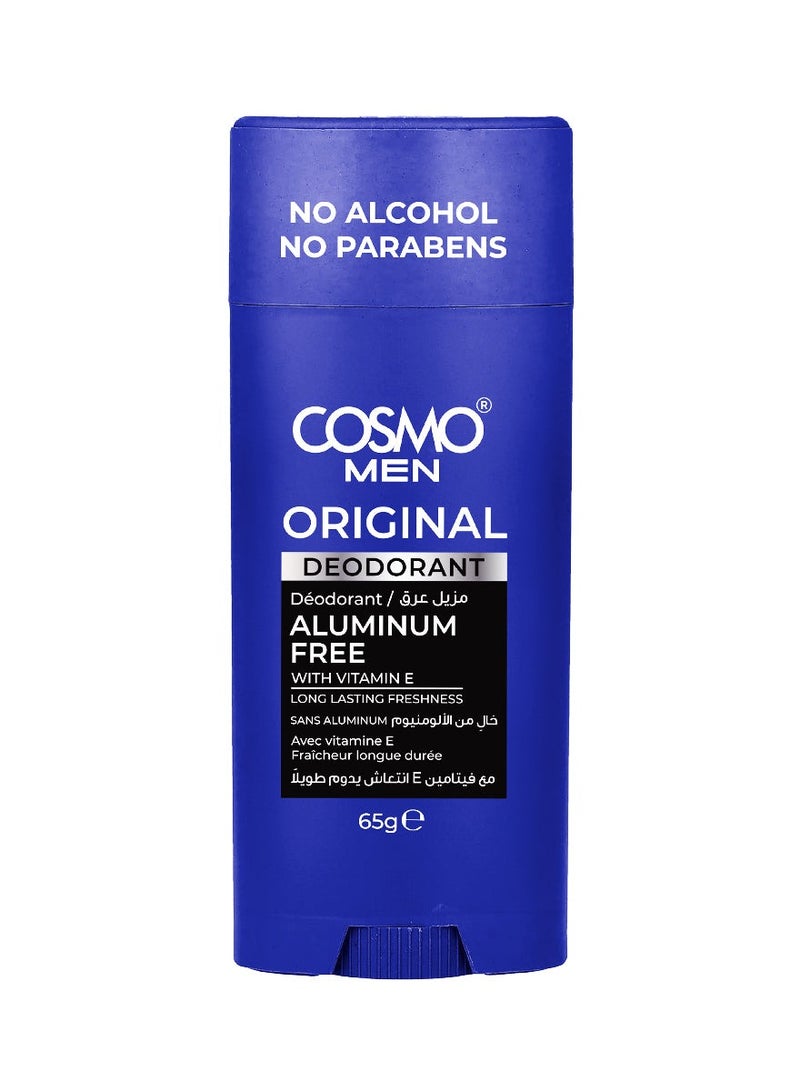 COSMO مزيل عرق كوزمو للرجال الأصلي 65 جرام، مع فيتامين E، خالي من الألمنيوم، يدوم طويلاً، خالي من الكحول، خالي من البارابين
