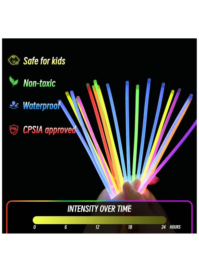 MOMENT 100 Pack Ultra Bright Glow Sticks Bulk Party Pack Glow In The Dark Party Supplies Glow Sticks Necklaces Bracelets with Connectors 8" Glow stick Light Up Toy Birthday Wedding Pool Halloween - Image 5