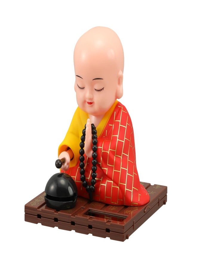 VICASKY Solar Buddha Statue Outdoor Cute Kongfu Monk Car Interior Display Decoration Cute Little Monks Monks Figurine Statue Funny Car Shaking Head Chinese Little Buddha Monk Statue - Image 2