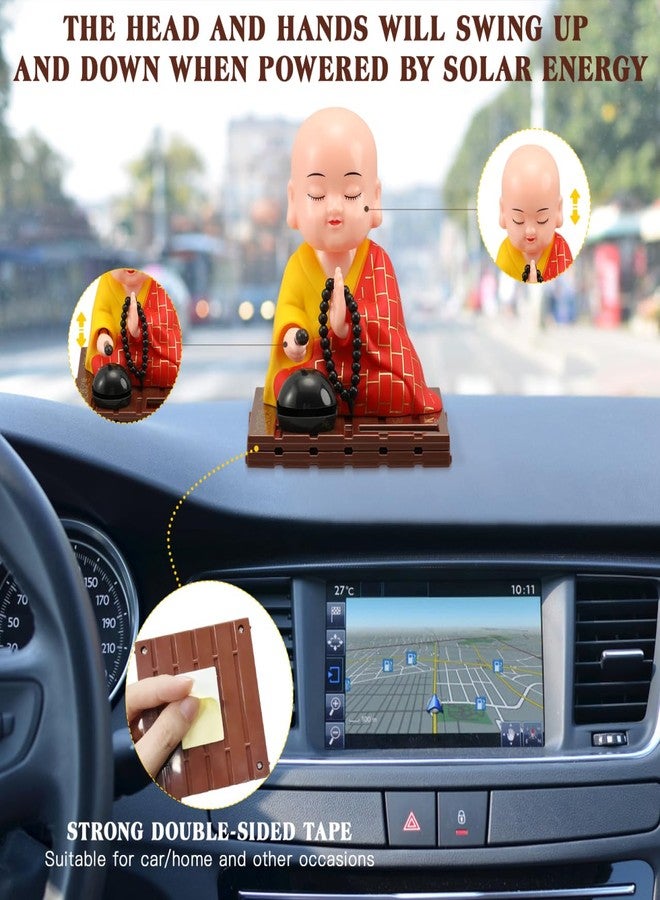 VICASKY Solar Buddha Statue Outdoor Cute Kongfu Monk Car Interior Display Decoration Cute Little Monks Monks Figurine Statue Funny Car Shaking Head Chinese Little Buddha Monk Statue - Image 4