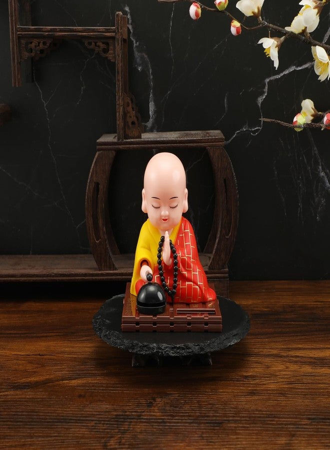VICASKY Solar Buddha Statue Outdoor Cute Kongfu Monk Car Interior Display Decoration Cute Little Monks Monks Figurine Statue Funny Car Shaking Head Chinese Little Buddha Monk Statue - Image 5