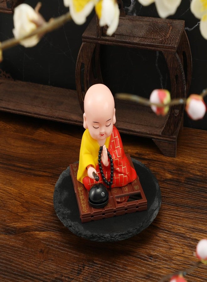 VICASKY Solar Buddha Statue Outdoor Cute Kongfu Monk Car Interior Display Decoration Cute Little Monks Monks Figurine Statue Funny Car Shaking Head Chinese Little Buddha Monk Statue - Image 3