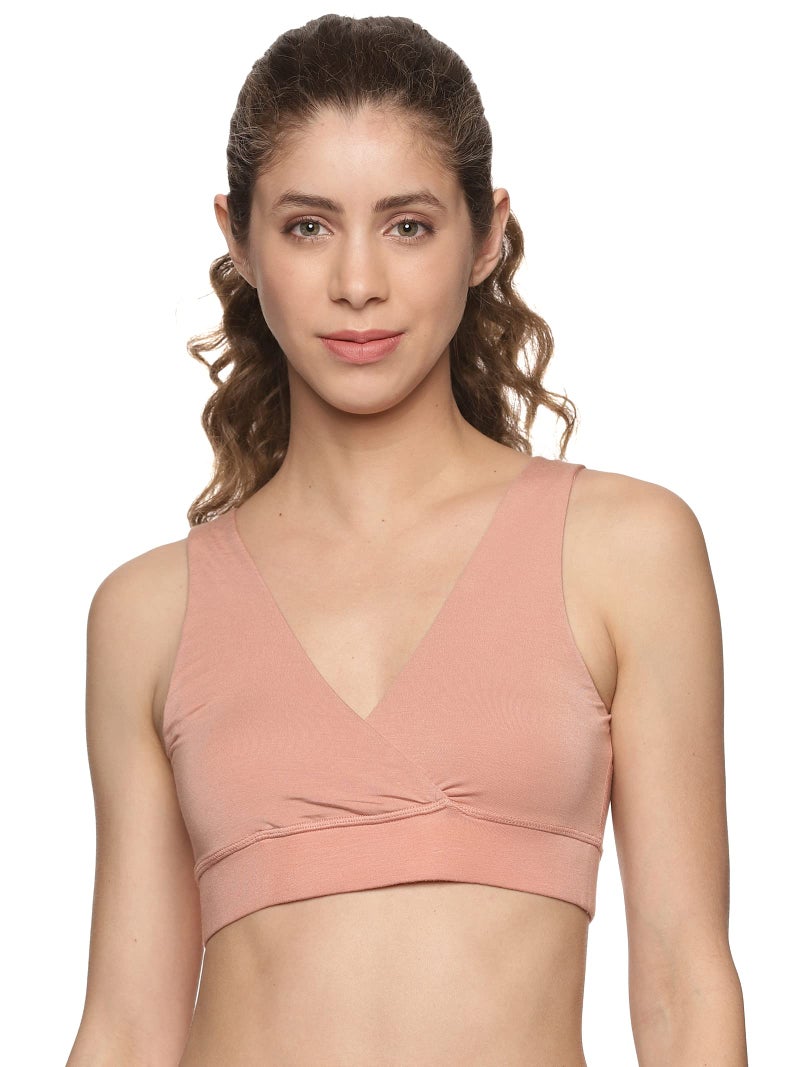 Circus &Circus PureSoft Padded Bra for Women | Non Wired Bra for Women with Insertable Pads | Plunge Bralette for Active & Lounge Wear | Almond Nude, 2XL - Image 1