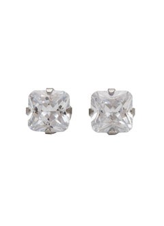 7*7MM Cubic Zirconia Princess Cut Allergy-Free Stainless Steel Ear Studs