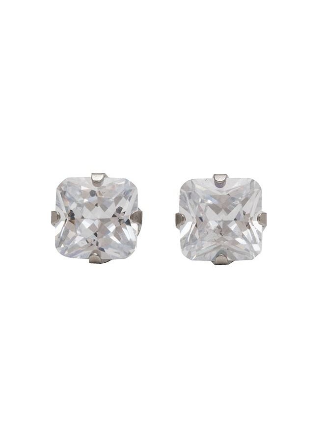 Studex - 7*7MM Cubic Zirconia Princess Cut Allergy-Free Stainless Steel Ear Studs - Image 1