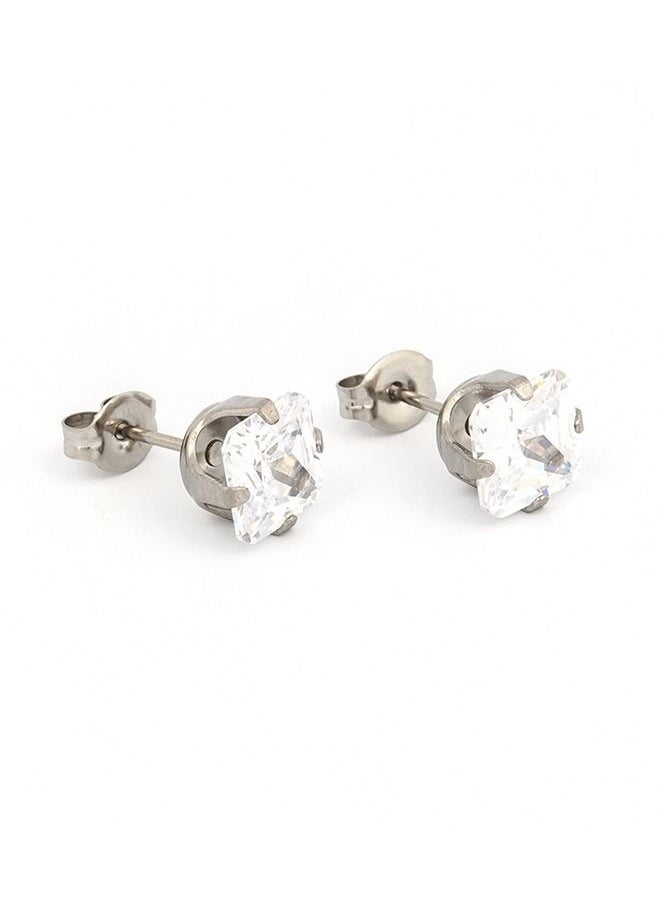 Studex - 7*7MM Cubic Zirconia Princess Cut Allergy-Free Stainless Steel Ear Studs - Image 1
