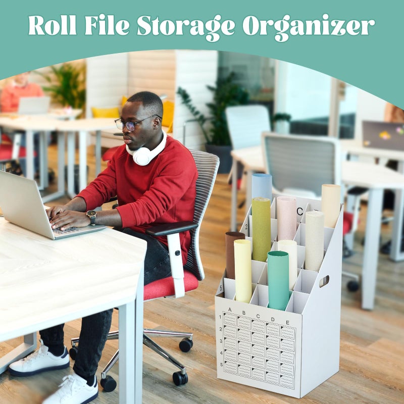 Menkxi 2 Pack 25 Slot Roll File Holder Vertical Blueprint Storage Organizer Corrugated Cardboard Roll File Cabinet Box with Labeling Grid for Office School Poster Map Gift Wrap Architectural Home - Image 5
