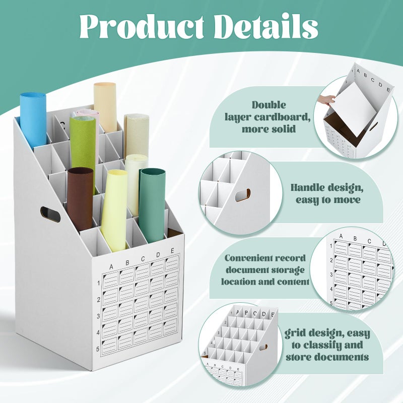 Menkxi 2 Pack 25 Slot Roll File Holder Vertical Blueprint Storage Organizer Corrugated Cardboard Roll File Cabinet Box with Labeling Grid for Office School Poster Map Gift Wrap Architectural Home - Image 4