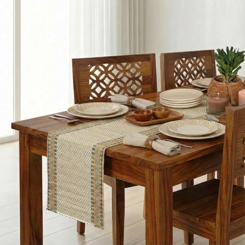 Peepul Tree Handmade Dining Table Runner 4 Seater | Handcrafted from Eastern India's Indigenous Grass | Non-Slippery Heat-Resistant Tableware (Beige) | Home Decor Gift Items | Festival Gift - Image 1