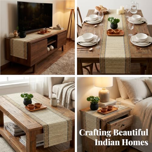 Peepul Tree Handmade Dining Table Runner 4 Seater | Handcrafted from Eastern India's Indigenous Grass | Non-Slippery Heat-Resistant Tableware (Beige) | Home Decor Gift Items | Festival Gift - Image 2