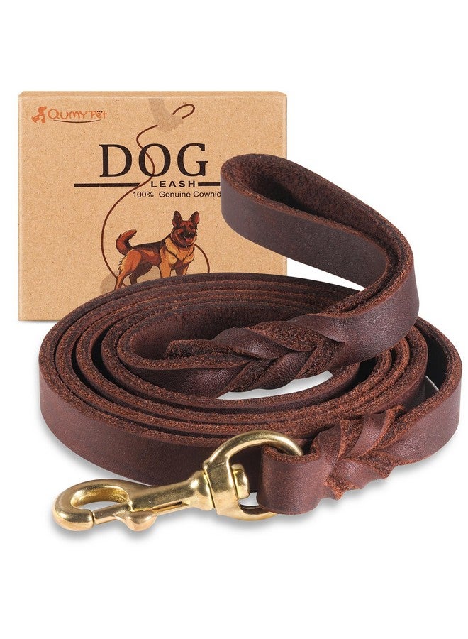 QUMY Leather Dog Leash 6ft, Heavy Duty Dog Training Leash for Large and Medium Dogs, Soft and Strong Genuine Leather Braided Handmade Long Lead Leash for Dog Training, Brown - Image 1