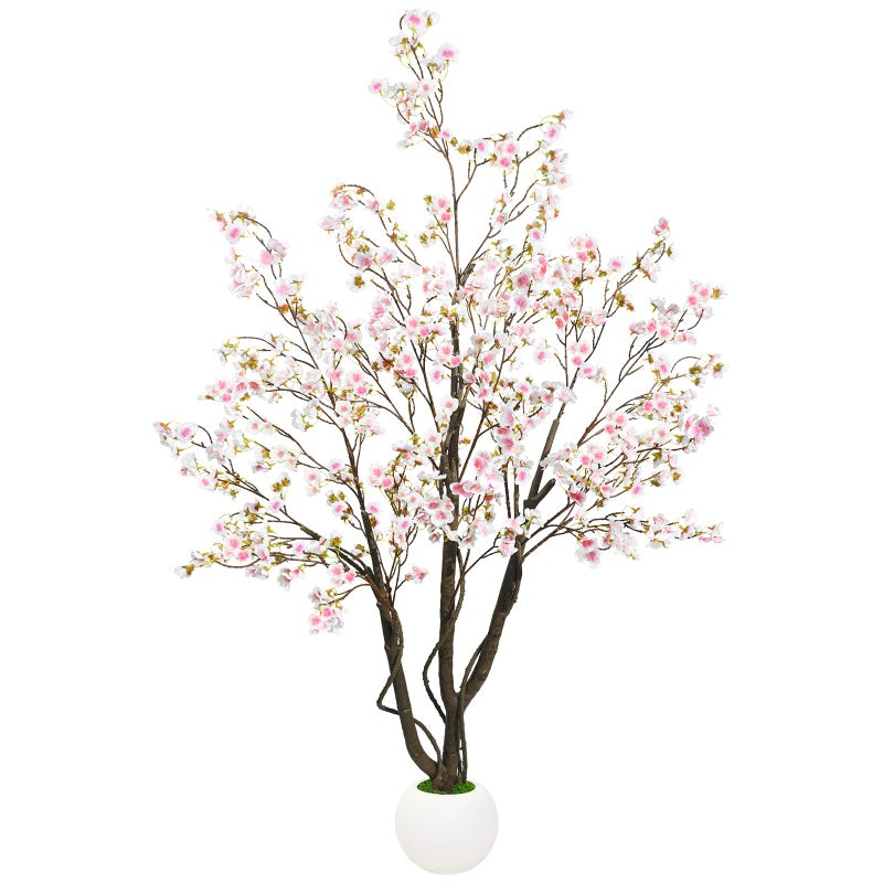 Caxchiling 5FT Cherry Bloosom Tree for Indoor Outdoor, Artificial Pink Tree with Ball-Shaped Pot and Moss Topper, Faux Large Floor Plants for Home Office Living Room Bedroom Doorway Hallway Decor - Image 1