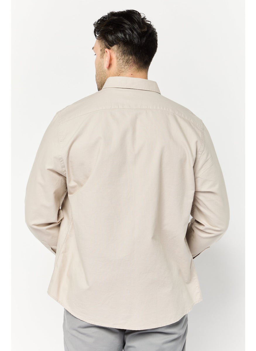 Algspar Men Regular Fit Solid Long Sleeves Casual Shirt, Beige  - Image 4