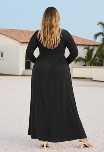 Nemidor Plus Size Maxi Dress for Curvy Women Fall Casual Loose Long Sleeve Dresses with Pocket 14-26(269,18,Black+Sleeve) - Image 4