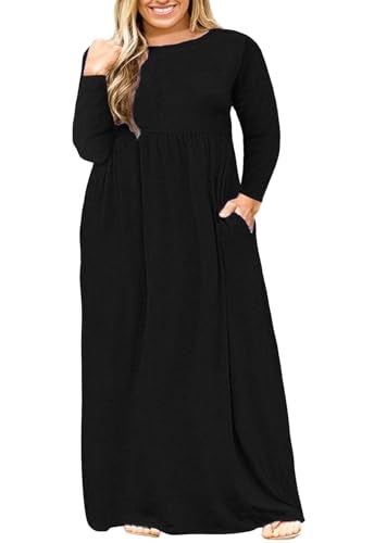 Nemidor Plus Size Maxi Dress for Curvy Women Fall Casual Loose Long Sleeve Dresses with Pocket 14-26(269,18,Black+Sleeve) - Image 1