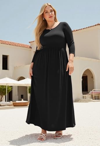 Nemidor Plus Size Maxi Dress for Curvy Women Fall Casual Loose Long Sleeve Dresses with Pocket 14-26(269,18,Black+Sleeve) - Image 3