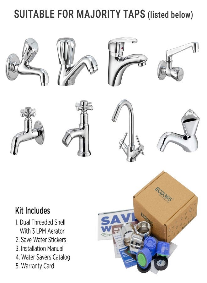 ECO365 Kitchen Tap 3 LPM Dual Threaded Shell Aerator | Water Saving Faucet Nozzle | Fits Inner (24mm) & Outer (22mm) Taps | Eco-Friendly, Anti-Splash, Rust Resistant - (Pack of 3) - Image 5